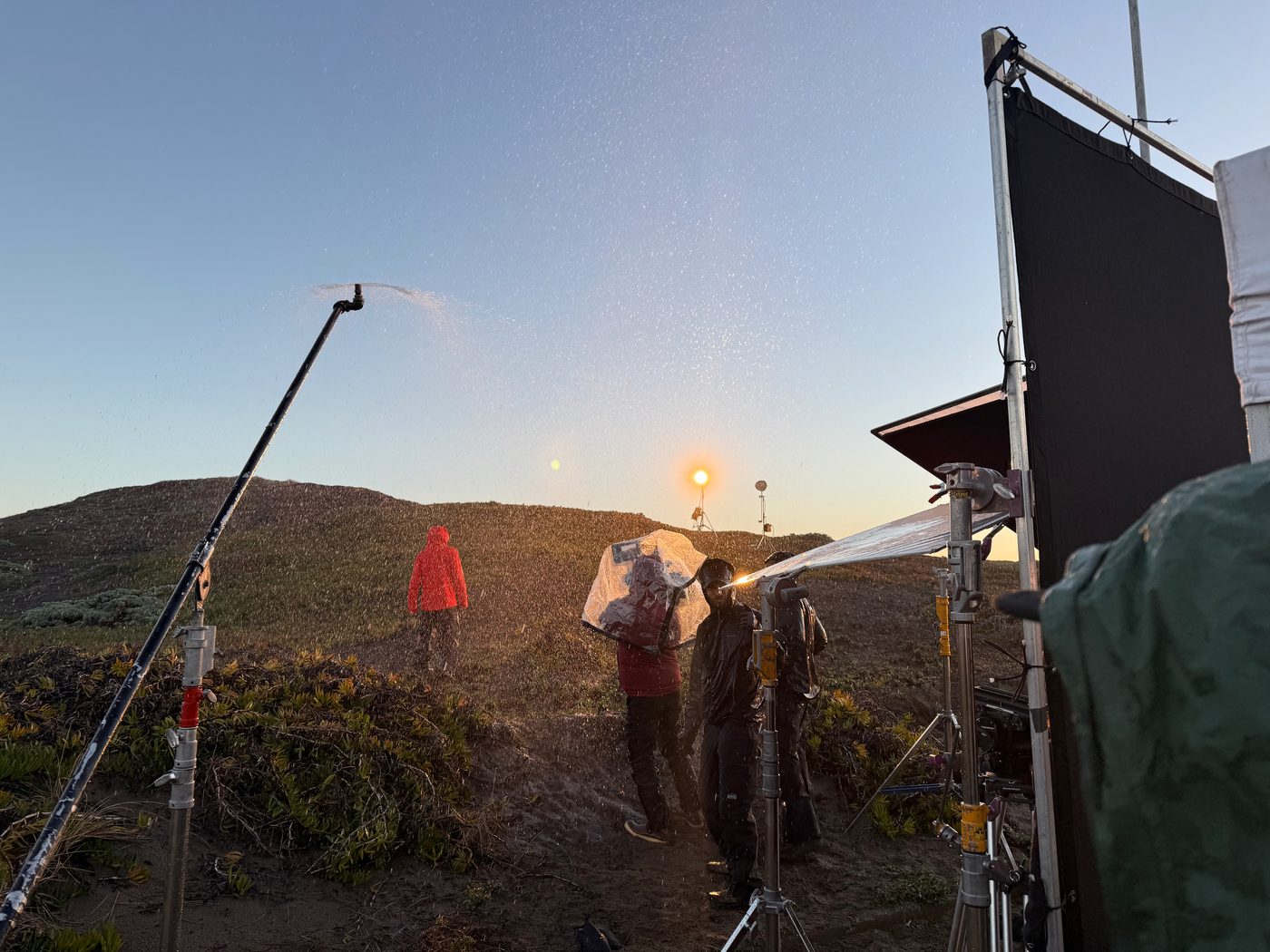 BTS — Rain rig golden hour